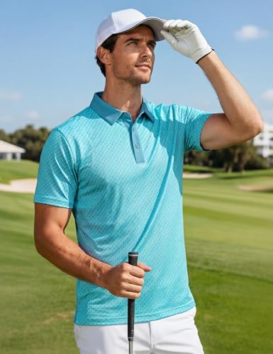 MAGCOMSEN Mens Golf Shirt Short Sleeve Dry Fit Moisture Wicking Golf Polos Casual Performance Print Collared Shirt Men