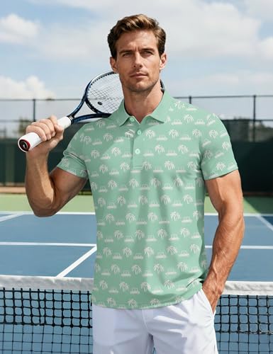 MAGCOMSEN Mens Golf Shirt Short Sleeve Dry Fit Moisture Wicking Golf Polos Casual Performance Print Collared Shirt Men