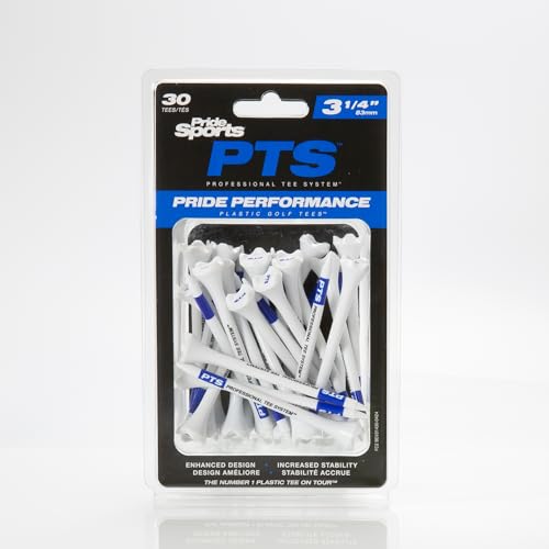 PrideSports PTS Plastic Golf Tees | 30 Count, 1-1/2 Inch | #1 Plastic Tee on Tour | Best for Irons, Hybrids, and Woods