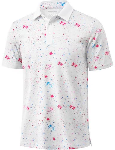 MAGCOMSEN Mens Golf Shirt Short Sleeve Dry Fit Moisture Wicking Golf Polos Casual Performance Print Collared Shirt Men