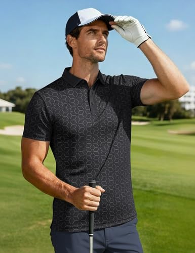 MAGCOMSEN Mens Golf Shirt Short Sleeve Dry Fit Moisture Wicking Golf Polos Casual Performance Print Collared Shirt Men