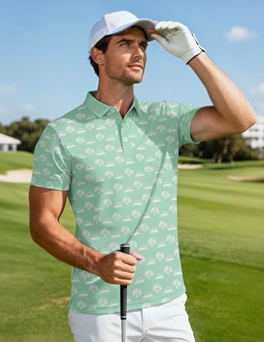 MAGCOMSEN Mens Golf Shirt Short Sleeve Dry Fit Moisture Wicking Golf Polos Casual Performance Print Collared Shirt Men