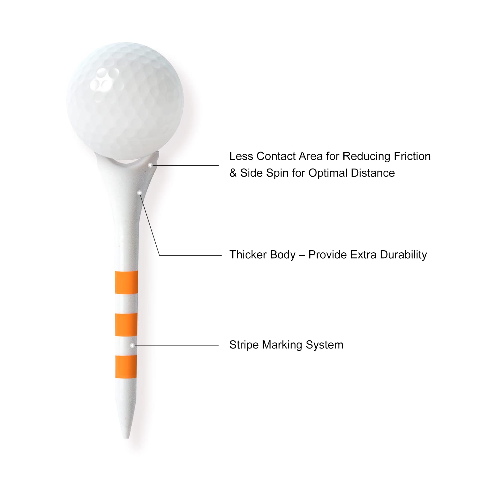 Professional Plastic Golf Tees 100 Pack (3-1/4" or 2-3/4"), Enhanced Durability & Stability, Engineered to Minimize Friction and Side Spin