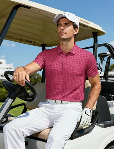 MAGCOMSEN Mens Golf Shirt Short Sleeve Dry Fit Moisture Wicking Golf Polos Casual Performance Print Collared Shirt Men