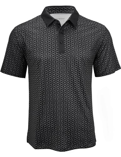 MAGCOMSEN Mens Golf Shirt Short Sleeve Dry Fit Moisture Wicking Golf Polos Casual Performance Print Collared Shirt Men
