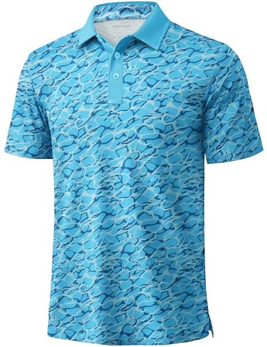 MAGCOMSEN Mens Golf Shirt Short Sleeve Dry Fit Moisture Wicking Golf Polos Casual Performance Print Collared Shirt Men