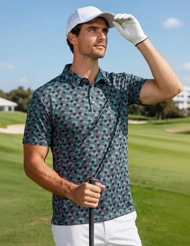 MAGCOMSEN Mens Golf Shirt Short Sleeve Dry Fit Moisture Wicking Golf Polos Casual Performance Print Collared Shirt Men