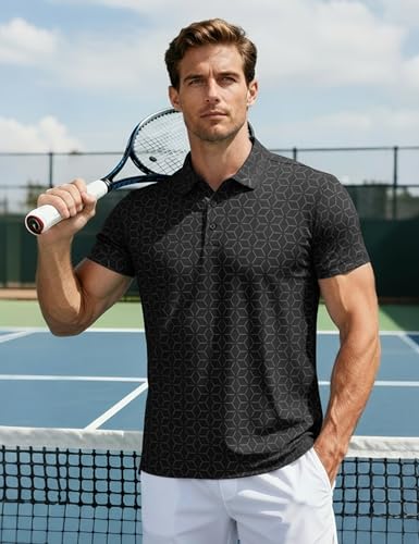 MAGCOMSEN Mens Golf Shirt Short Sleeve Dry Fit Moisture Wicking Golf Polos Casual Performance Print Collared Shirt Men