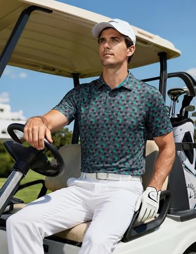 MAGCOMSEN Mens Golf Shirt Short Sleeve Dry Fit Moisture Wicking Golf Polos Casual Performance Print Collared Shirt Men