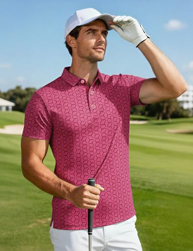 MAGCOMSEN Mens Golf Shirt Short Sleeve Dry Fit Moisture Wicking Golf Polos Casual Performance Print Collared Shirt Men