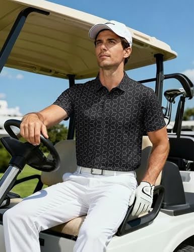 MAGCOMSEN Mens Golf Shirt Short Sleeve Dry Fit Moisture Wicking Golf Polos Casual Performance Print Collared Shirt Men