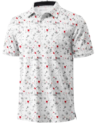 MAGCOMSEN Mens Golf Shirt Short Sleeve Dry Fit Moisture Wicking Golf Polos Casual Performance Print Collared Shirt Men