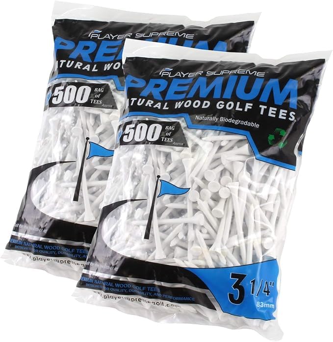 Player Supreme 1000-3 1/4" Whie or Natural One Piece Seamless Preium Golf Tee