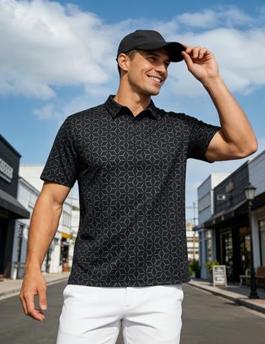 MAGCOMSEN Mens Golf Shirt Short Sleeve Dry Fit Moisture Wicking Golf Polos Casual Performance Print Collared Shirt Men