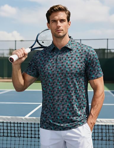 MAGCOMSEN Mens Golf Shirt Short Sleeve Dry Fit Moisture Wicking Golf Polos Casual Performance Print Collared Shirt Men