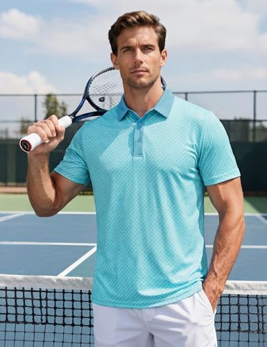 MAGCOMSEN Mens Golf Shirt Short Sleeve Dry Fit Moisture Wicking Golf Polos Casual Performance Print Collared Shirt Men