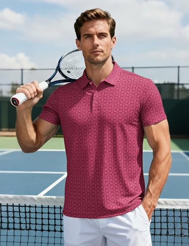 MAGCOMSEN Mens Golf Shirt Short Sleeve Dry Fit Moisture Wicking Golf Polos Casual Performance Print Collared Shirt Men