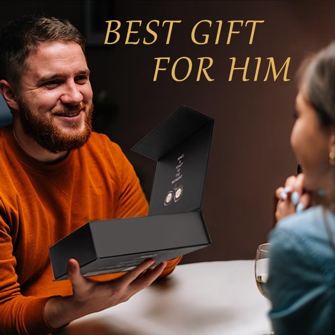 PONPUR Men's Golfer Gifts, Valentines Day Anniversary Birthday Gifts for Dad Him Husband, 4 Whiskey Golf Balls with 1 Tongs, Reusable Stainless Steel Golf Ice Balls Whiskey Gift for Golf Lover