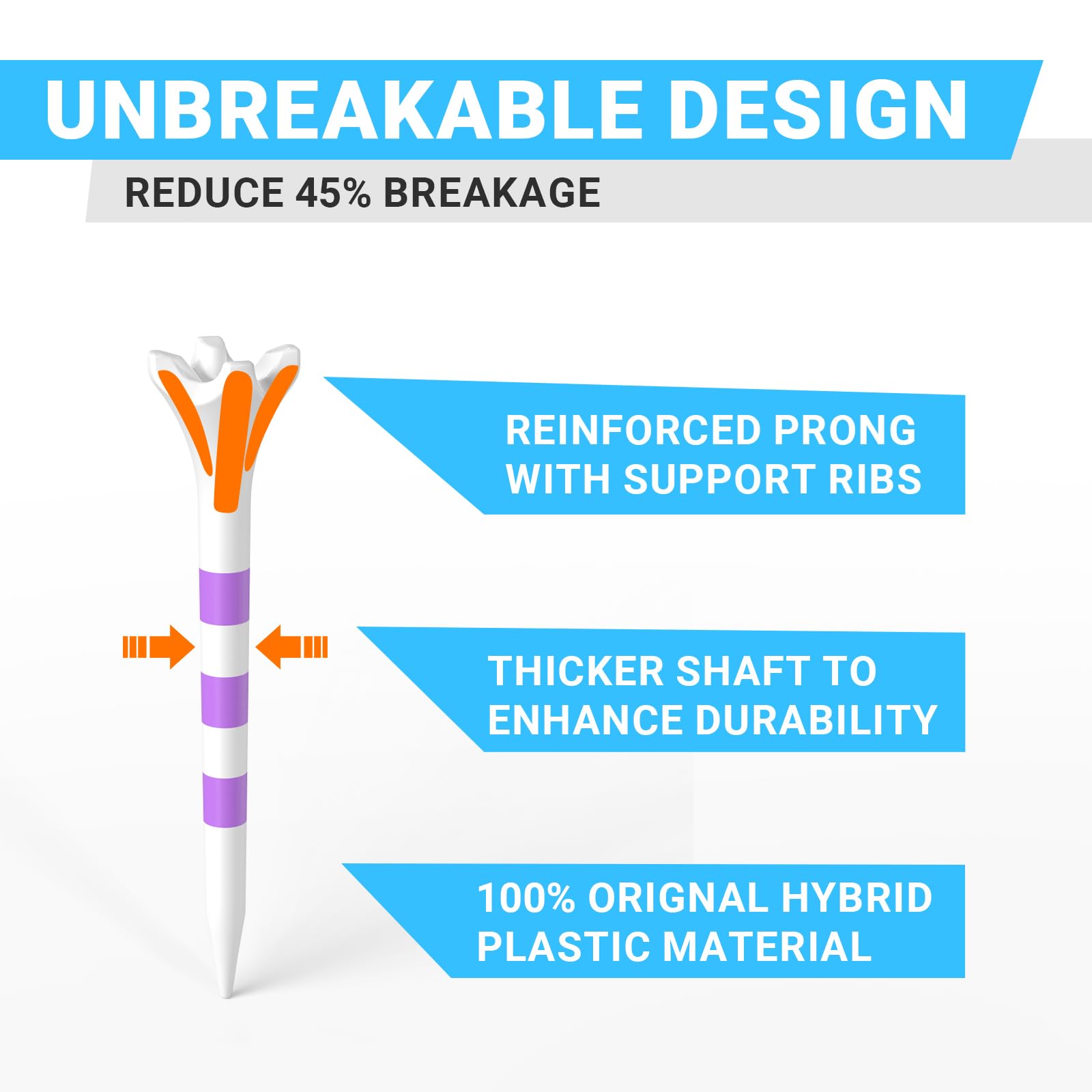 Professional Plastic Golf Tees 100 Pack (3-1/4" or 2-3/4"), Enhanced Durability & Stability, Engineered to Minimize Friction and Side Spin