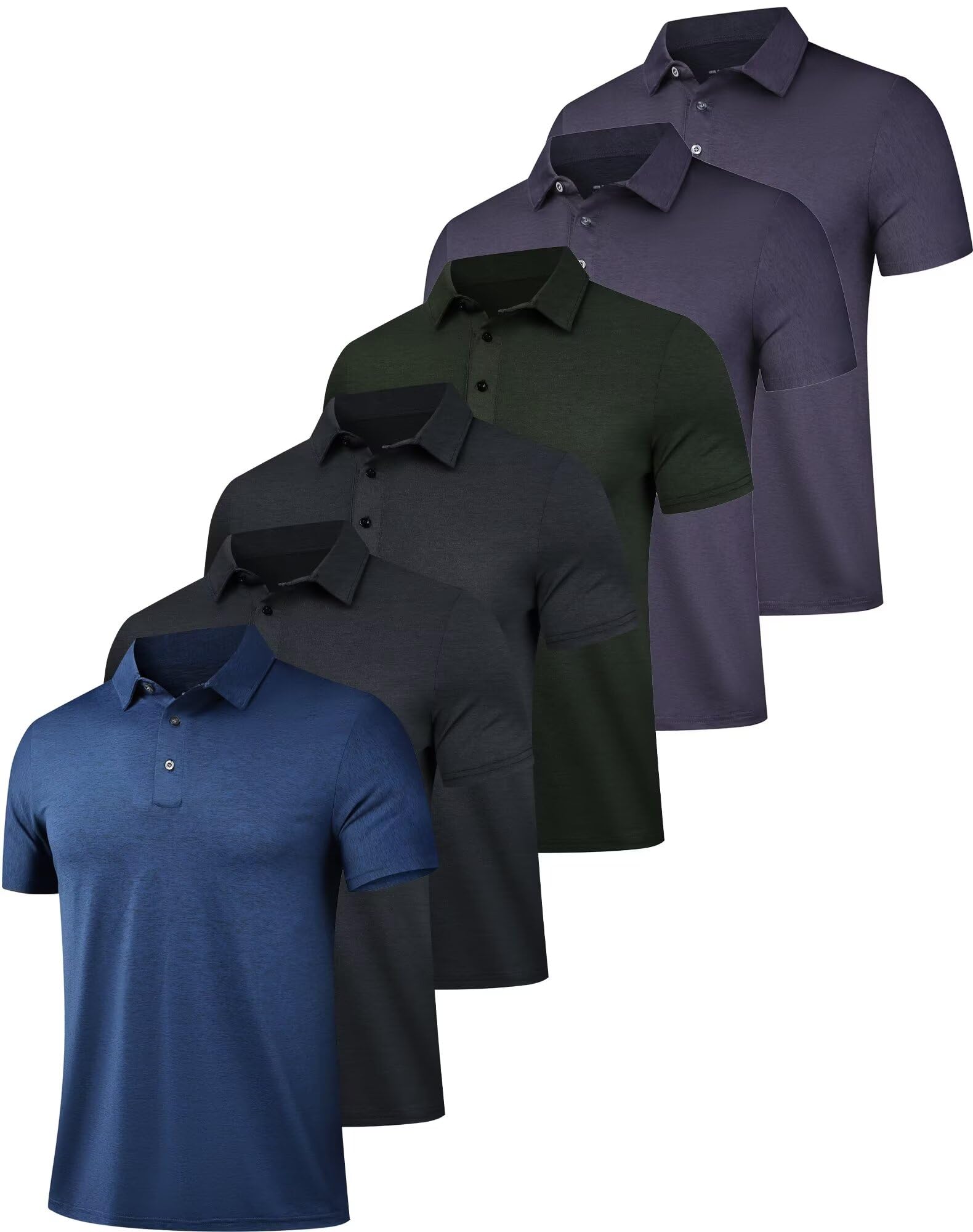 OYGSieg 6 Pack Mens Polo Shirts Performance Short Sleeve Golf Shirt Moisture Wicking Athletic Casual Collared T-Shirt