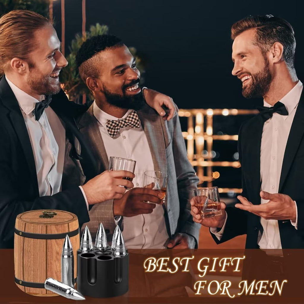 PONPUR Men's Golfer Gifts, Valentines Day Anniversary Birthday Gifts for Dad Him Husband, 4 Whiskey Golf Balls with 1 Tongs, Reusable Stainless Steel Golf Ice Balls Whiskey Gift for Golf Lover