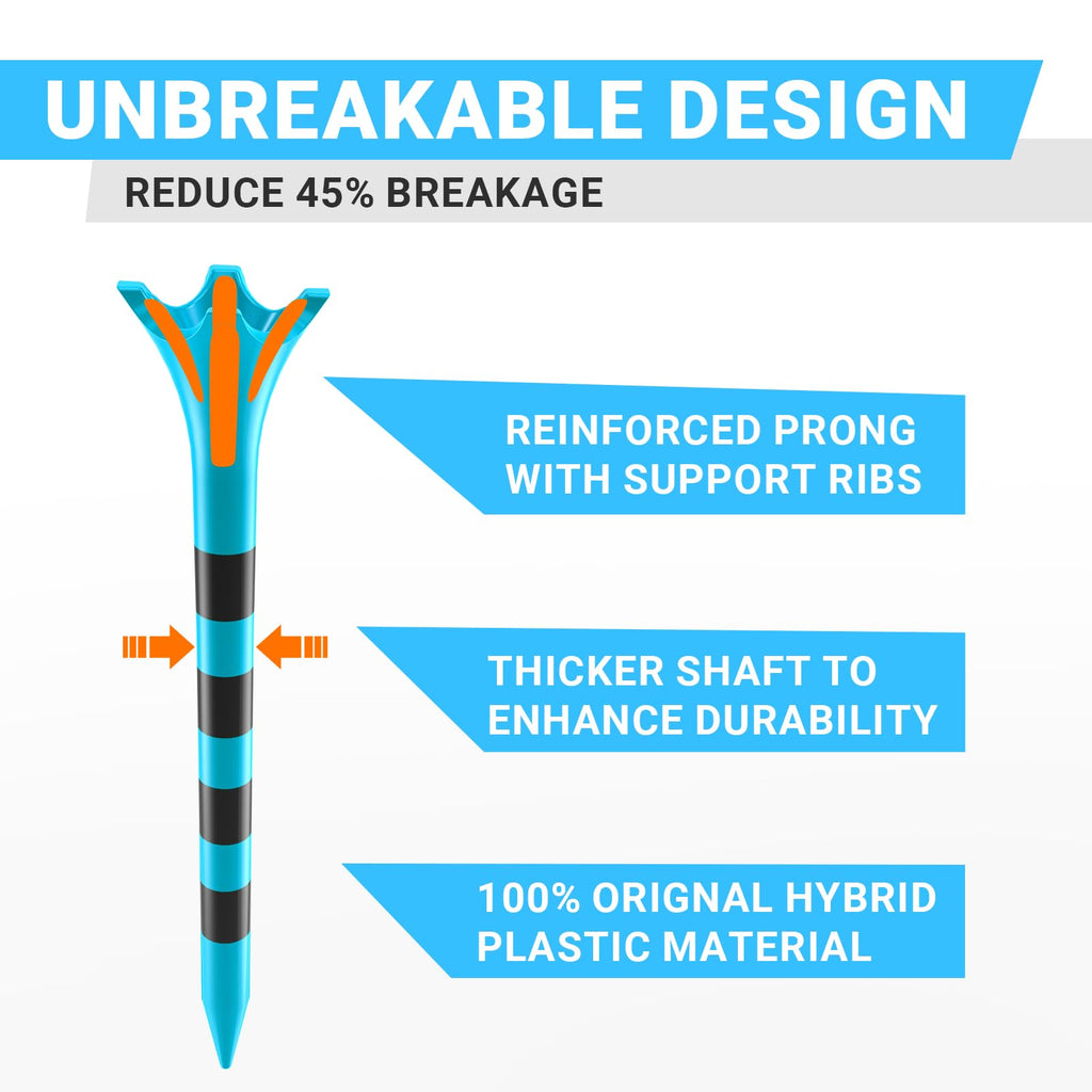 Professional Plastic Golf Tees 100 Pack (3-1/4" or 2-3/4"), Enhanced Durability & Stability, Engineered to Minimize Friction and Side Spin