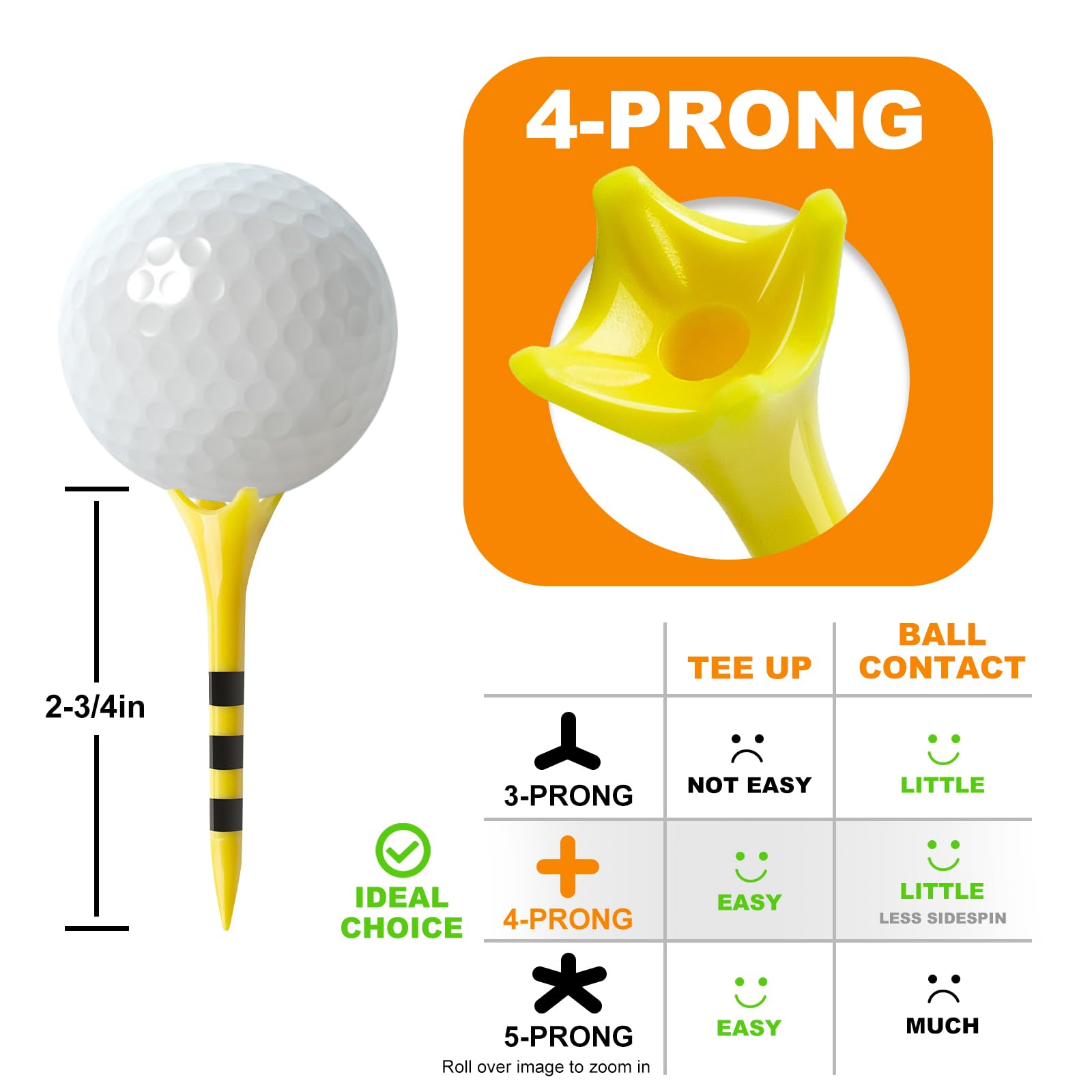 Professional Plastic Golf Tees 100 Pack (3-1/4" or 2-3/4"), Enhanced Durability & Stability, Engineered to Minimize Friction and Side Spin