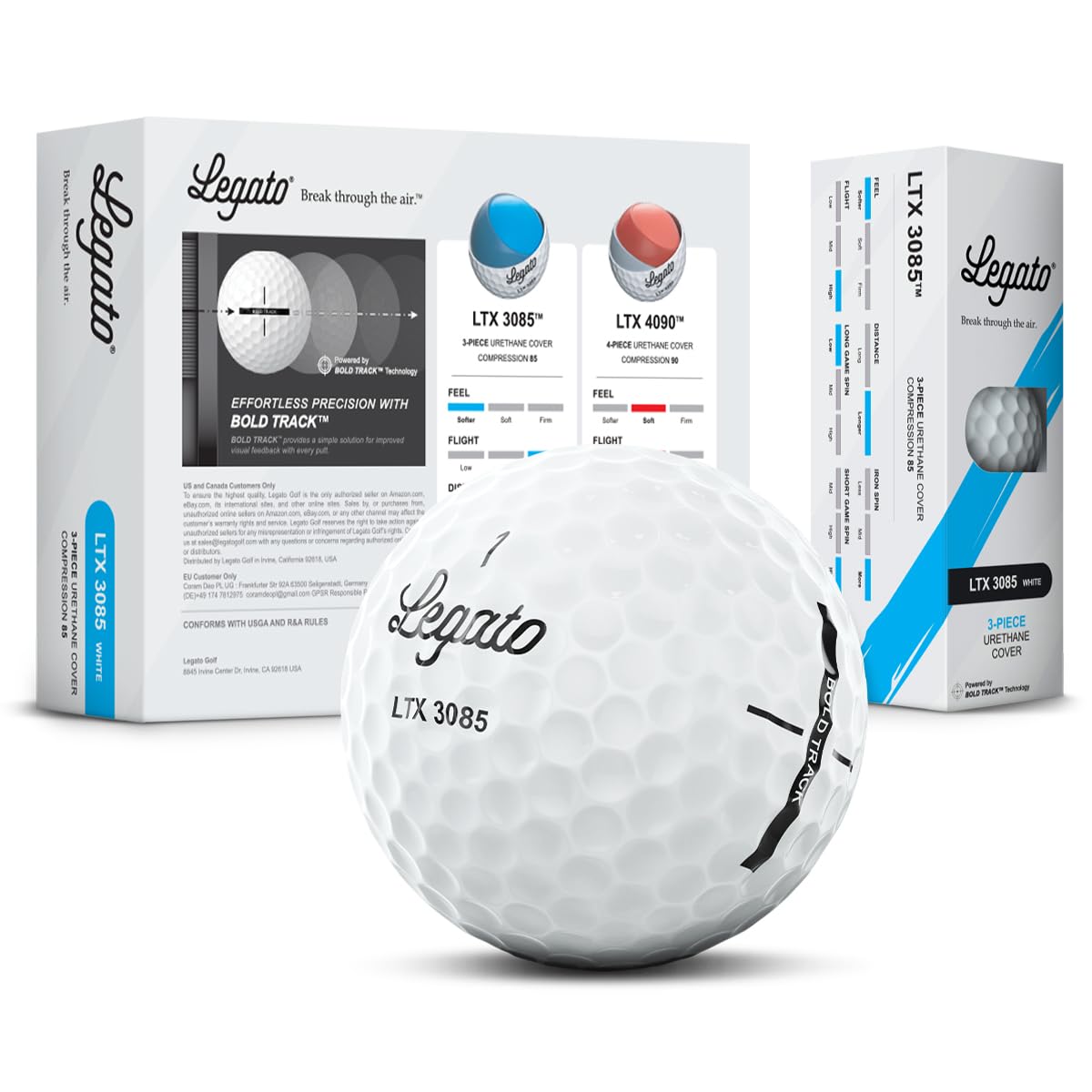Legato Golf Balls LTX3085 | Maximized Distance with Soft Feel | 3 Piece | Urethane Cover | 85 Compression