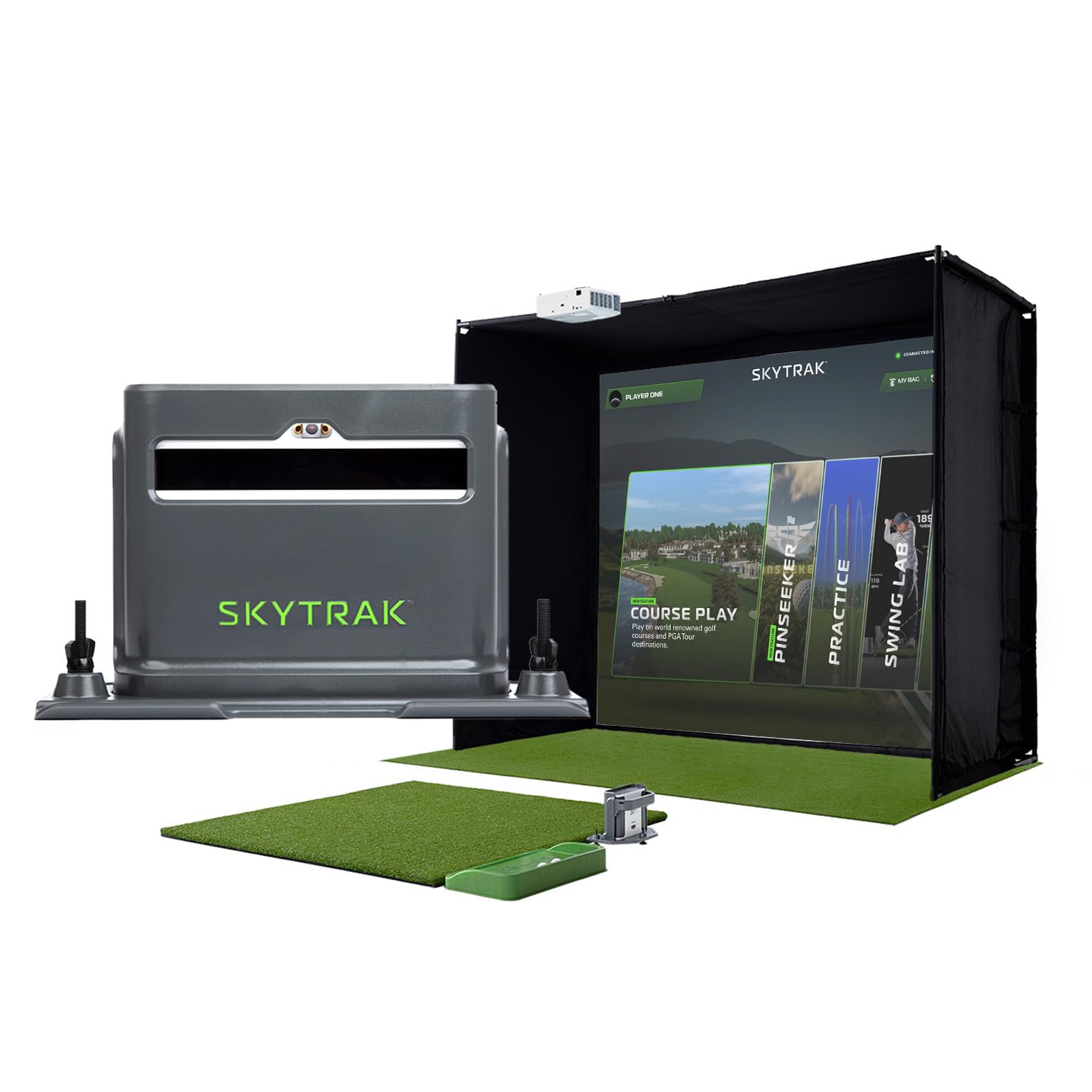 SkyTrak ST+ Golf Simulator – Ultimate Studio Package | Home Golf Simulator with Launch Monitor, Mat, Net & Screen