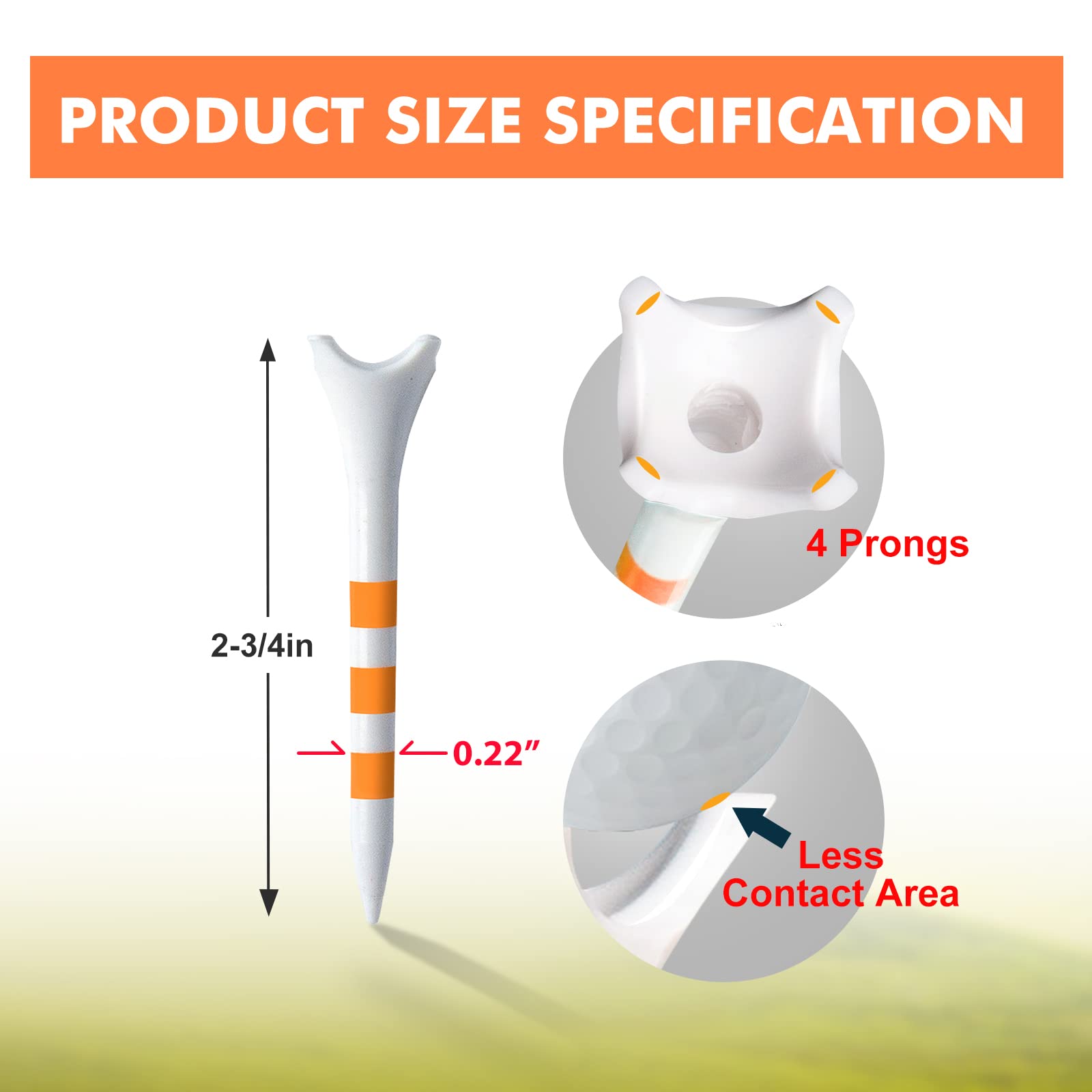 Professional Plastic Golf Tees 100 Pack (3-1/4" or 2-3/4"), Enhanced Durability & Stability, Engineered to Minimize Friction and Side Spin