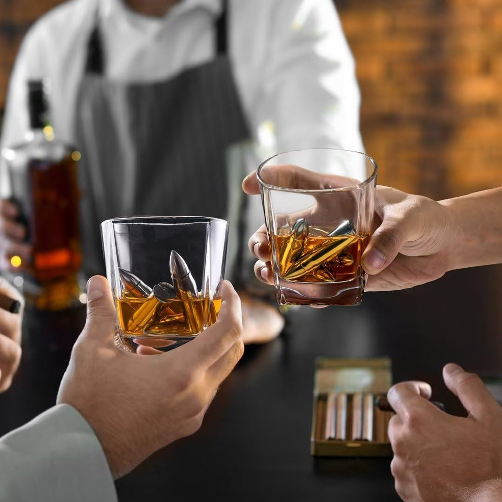 PONPUR Men's Golfer Gifts, Valentines Day Anniversary Birthday Gifts for Dad Him Husband, 4 Whiskey Golf Balls with 1 Tongs, Reusable Stainless Steel Golf Ice Balls Whiskey Gift for Golf Lover