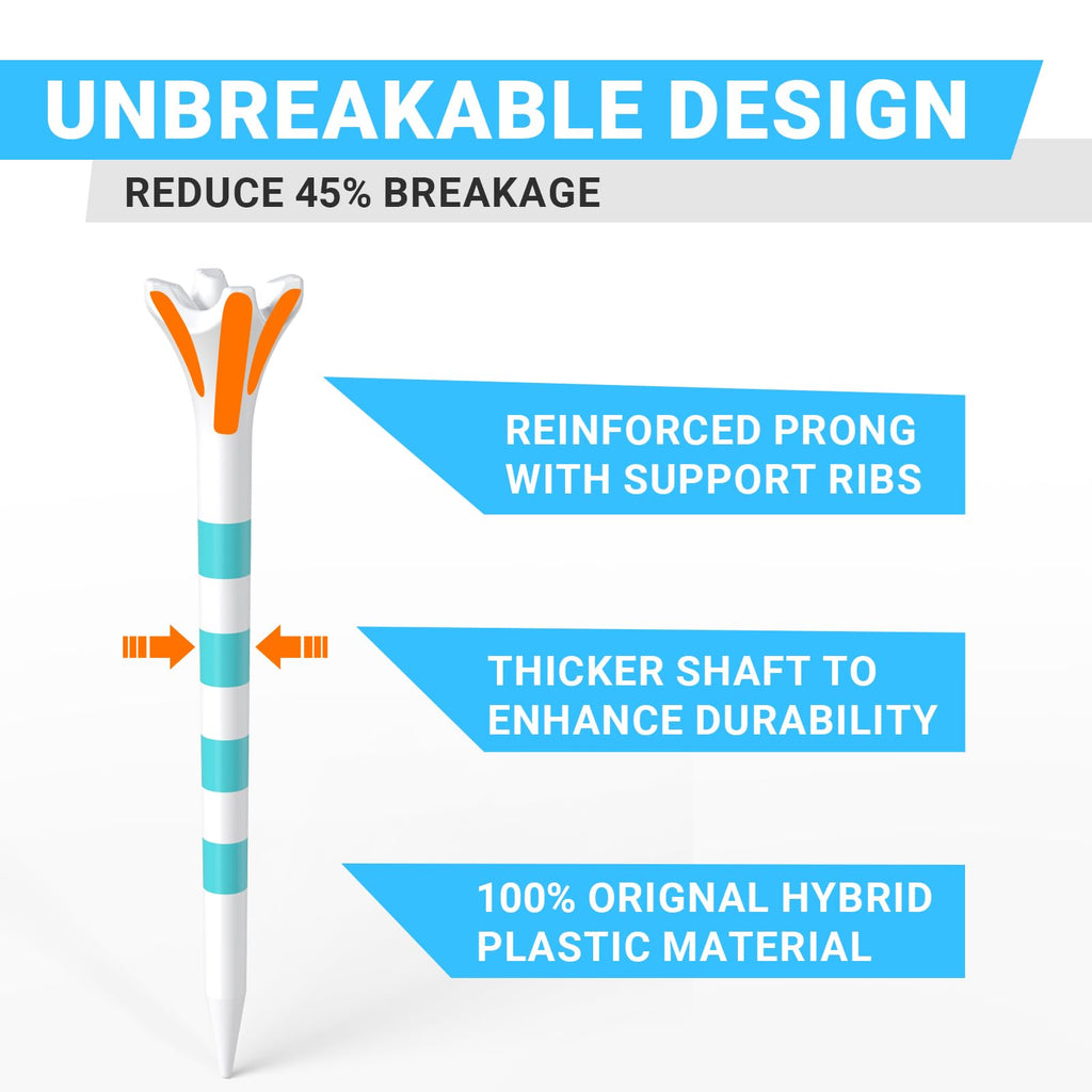 Professional Plastic Golf Tees 100 Pack (3-1/4" or 2-3/4"), Enhanced Durability & Stability, Engineered to Minimize Friction and Side Spin