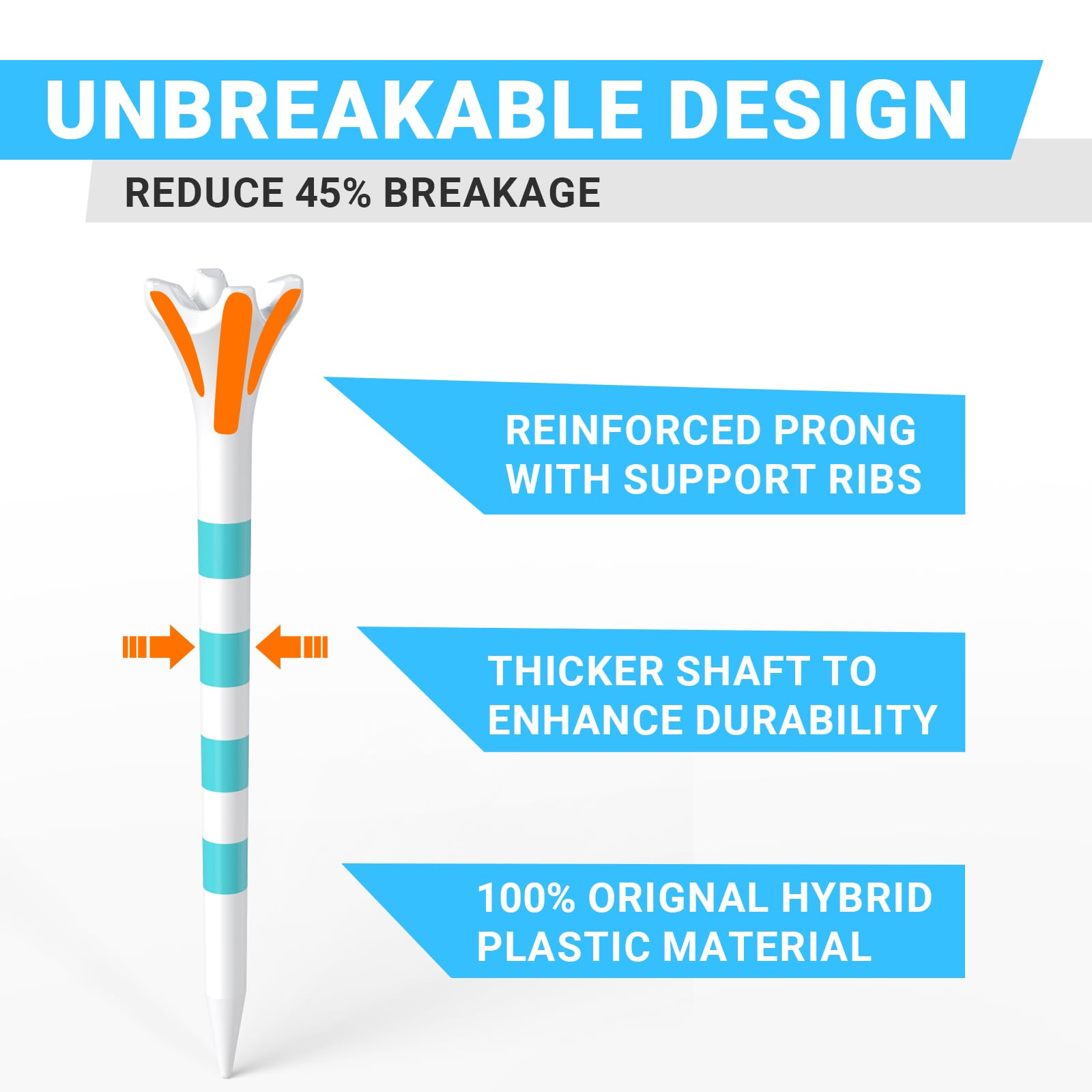 Professional Plastic Golf Tees 100 Pack (3-1/4" or 2-3/4"), Enhanced Durability & Stability, Engineered to Minimize Friction and Side Spin