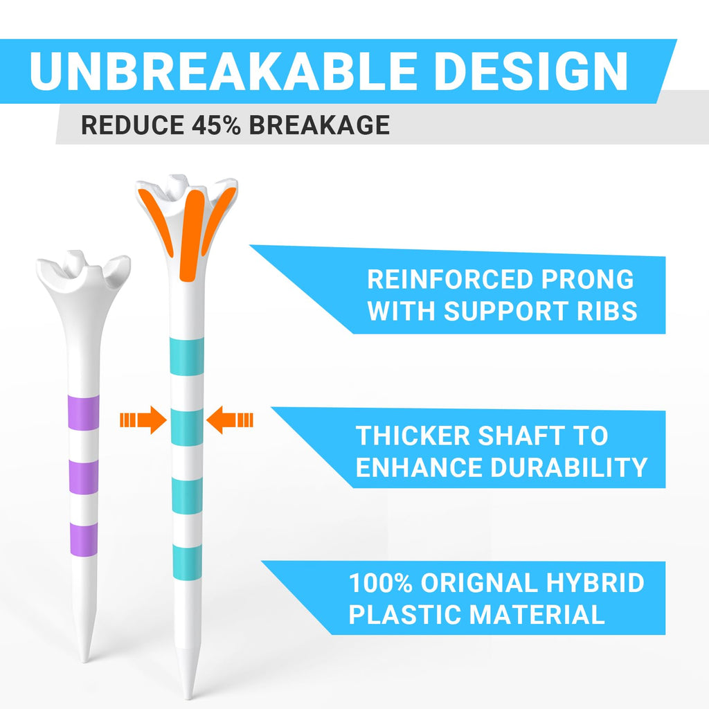 Professional Plastic Golf Tees 100 Pack (3-1/4" or 2-3/4"), Enhanced Durability & Stability, Engineered to Minimize Friction and Side Spin