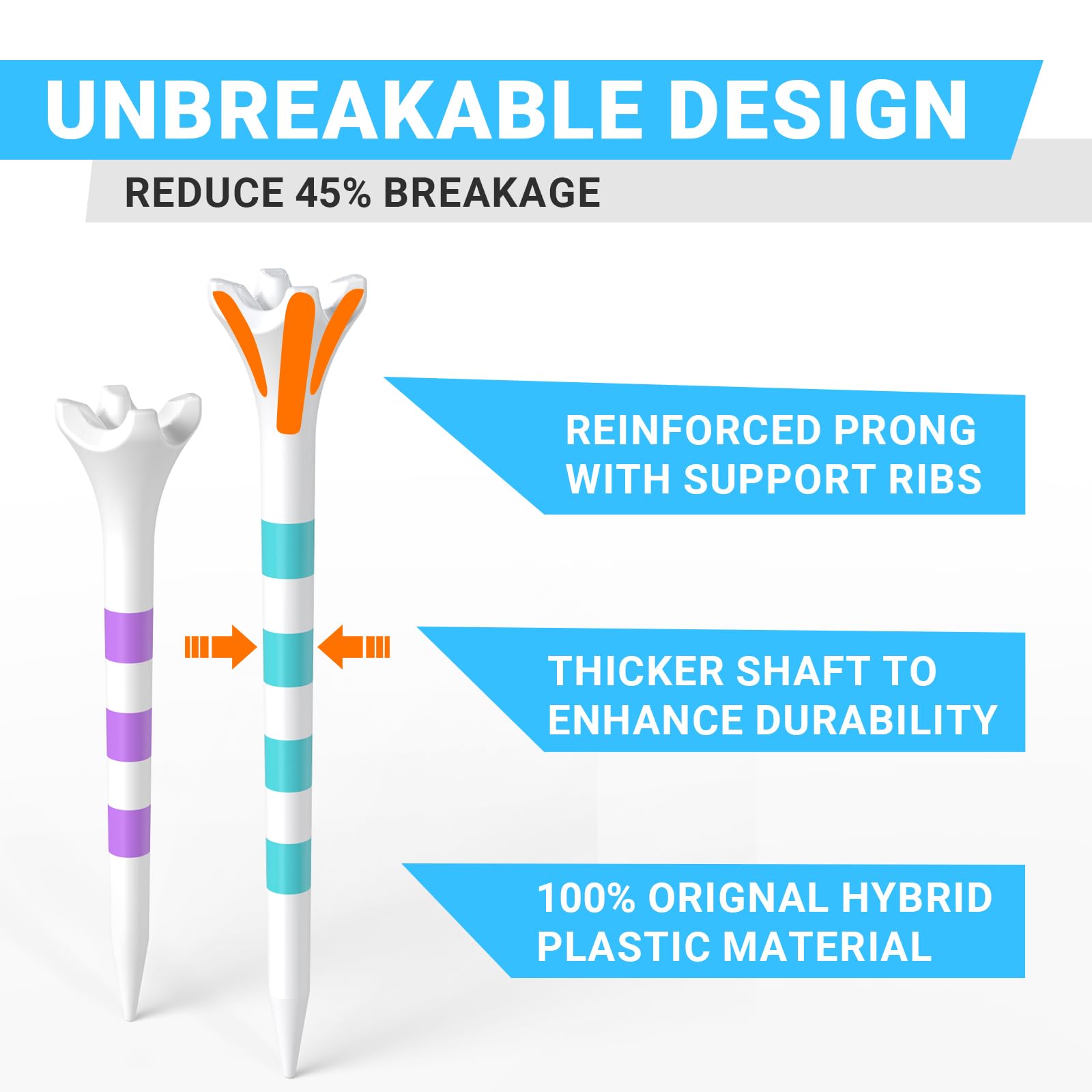 Professional Plastic Golf Tees 100 Pack (3-1/4" or 2-3/4"), Enhanced Durability & Stability, Engineered to Minimize Friction and Side Spin