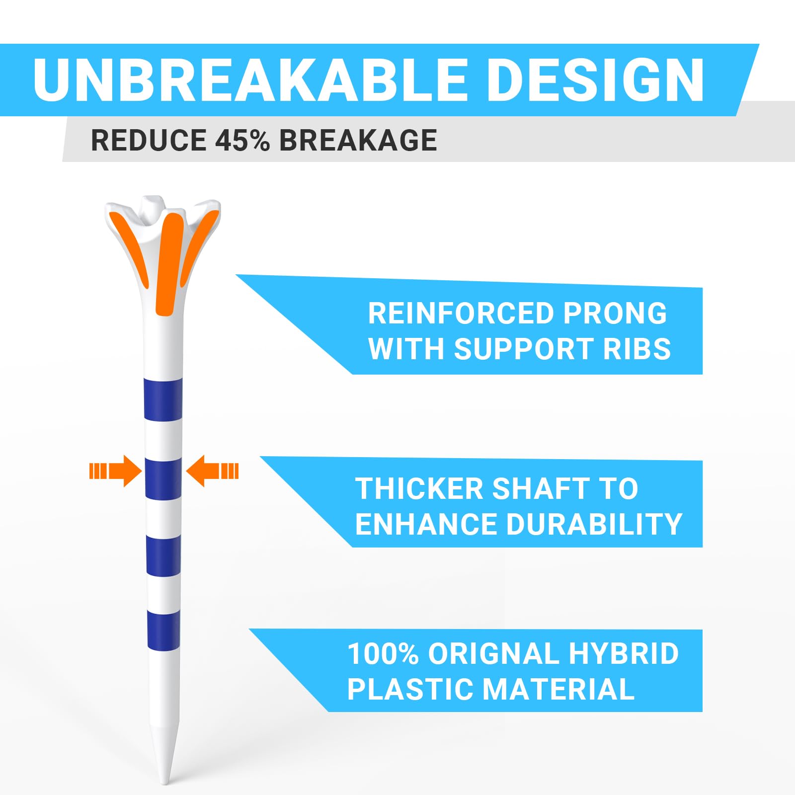 Professional Plastic Golf Tees 100 Pack (3-1/4" or 2-3/4"), Enhanced Durability & Stability, Engineered to Minimize Friction and Side Spin