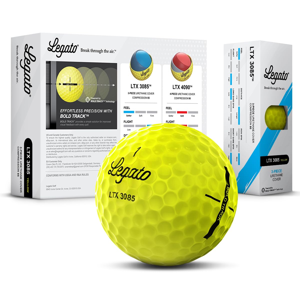 Legato Golf Balls LTX3085 | Maximized Distance with Soft Feel | 3 Piece | Urethane Cover | 85 Compression