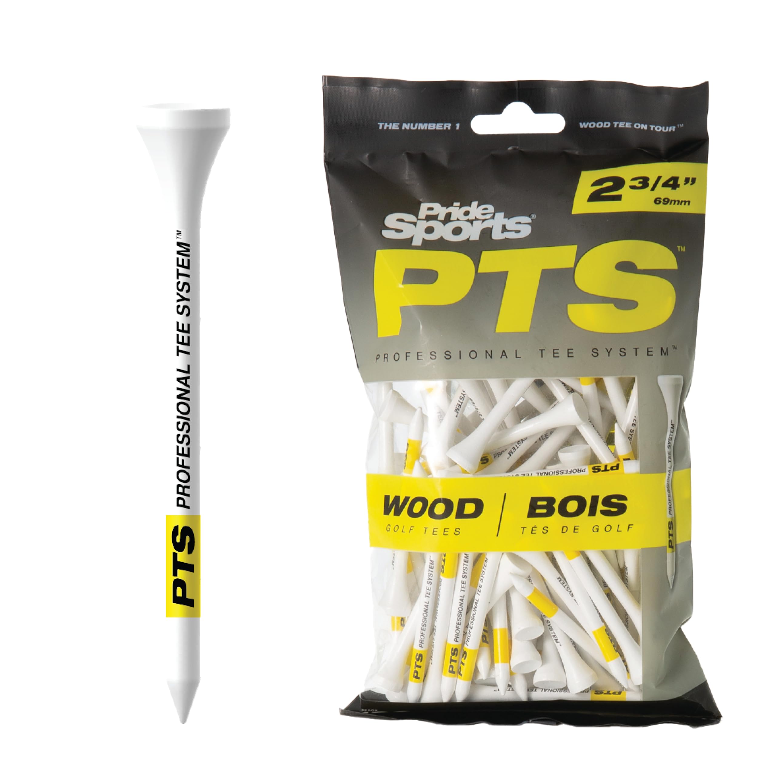 PrideSports PTS Wood Golf Tees | 100 Count, 2-3/4 Inch | #1 Wood Tee on Tour | Best for Drivers & Woods