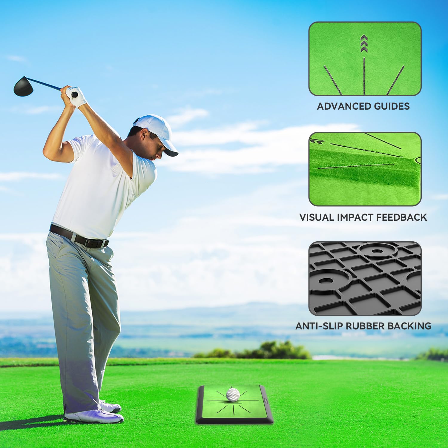 Golf Hitting Mat, Golf Training Mat for Swing Path Feedback Detection Batting,Extra Replaceable Golf Practice Mat 16"x12", Golf Gifts for Men Women for Home Indoor Outdoor