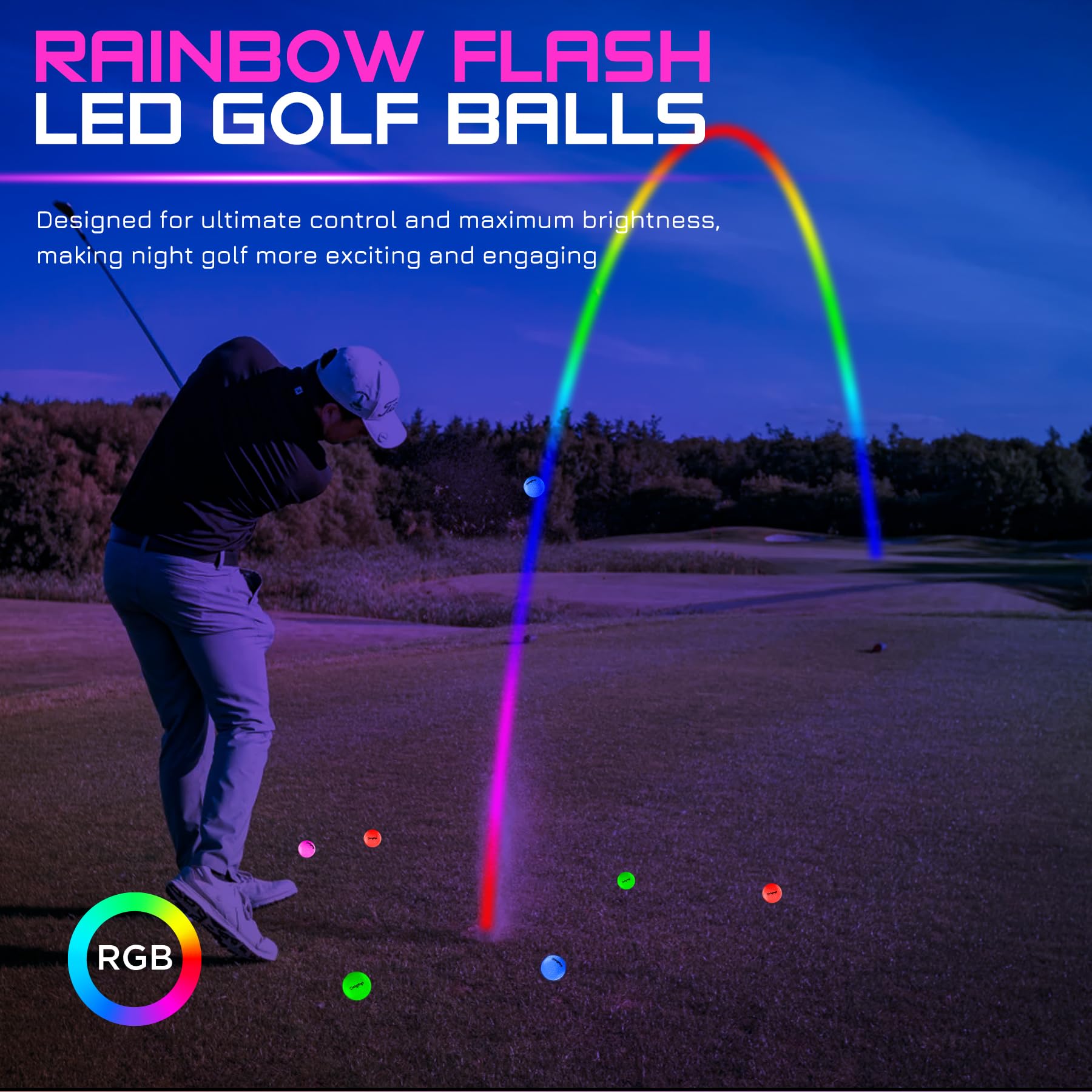 KINGTOP Upgraded Glow in The Dark Golf Balls - Super Bright Light Up LED Golf Ball - with Glow Golf Tees and Storage Bag - Fun Night Golfing Gift for Men and Women | Backyard Putting Greens