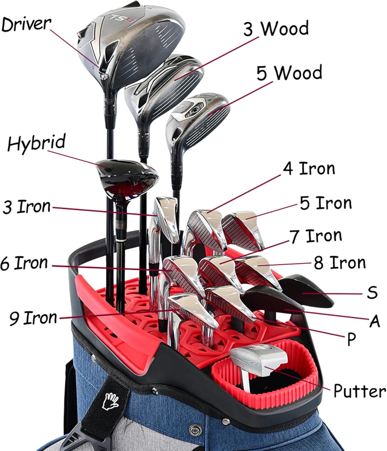 ASK ECHO SLC-130 Golf Cart Bag with 15 Way Full Length Dividers Top, Premium Quiet Golf Cart Bag with Rain Cover for Men