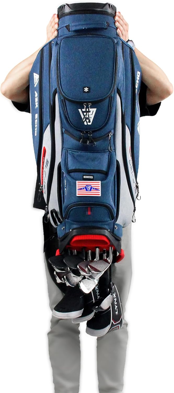ASK ECHO SLC-130 Golf Cart Bag with 15 Way Full Length Dividers Top, Premium Quiet Golf Cart Bag with Rain Cover for Men