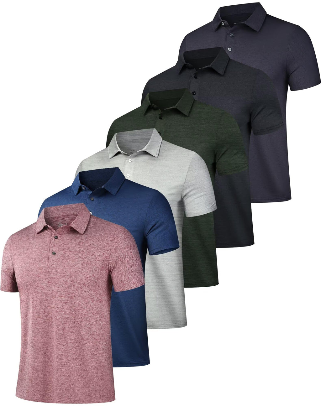 OYGSieg 6 Pack Mens Polo Shirts Performance Short Sleeve Golf Shirt Moisture Wicking Athletic Casual Collared T-Shirt
