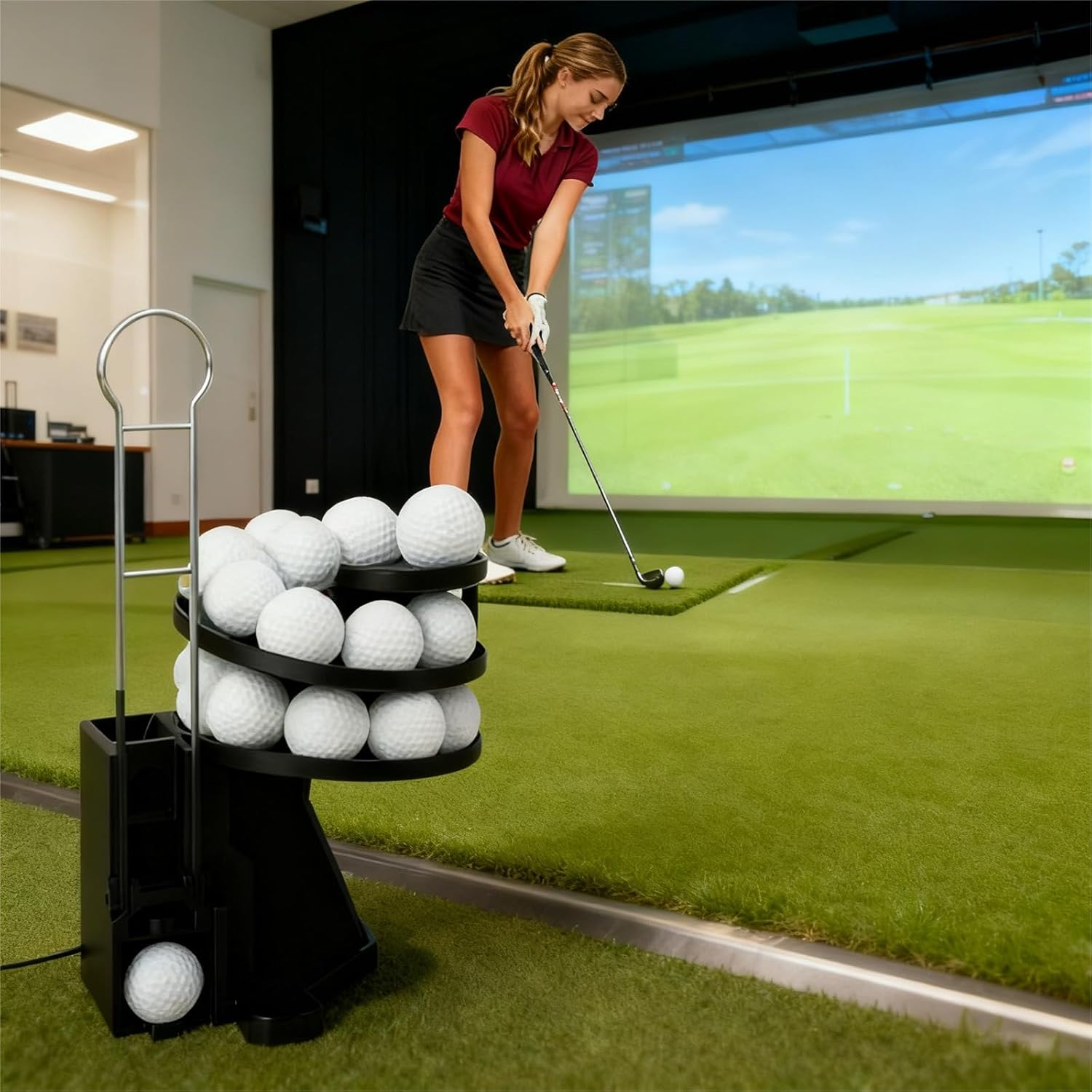 Automatic Golf Ball Launcher Pro with Foot Pedal, 25-Ball Capacity, Range Reload Dispenser for Indoor Outdoor Practice Training Aid