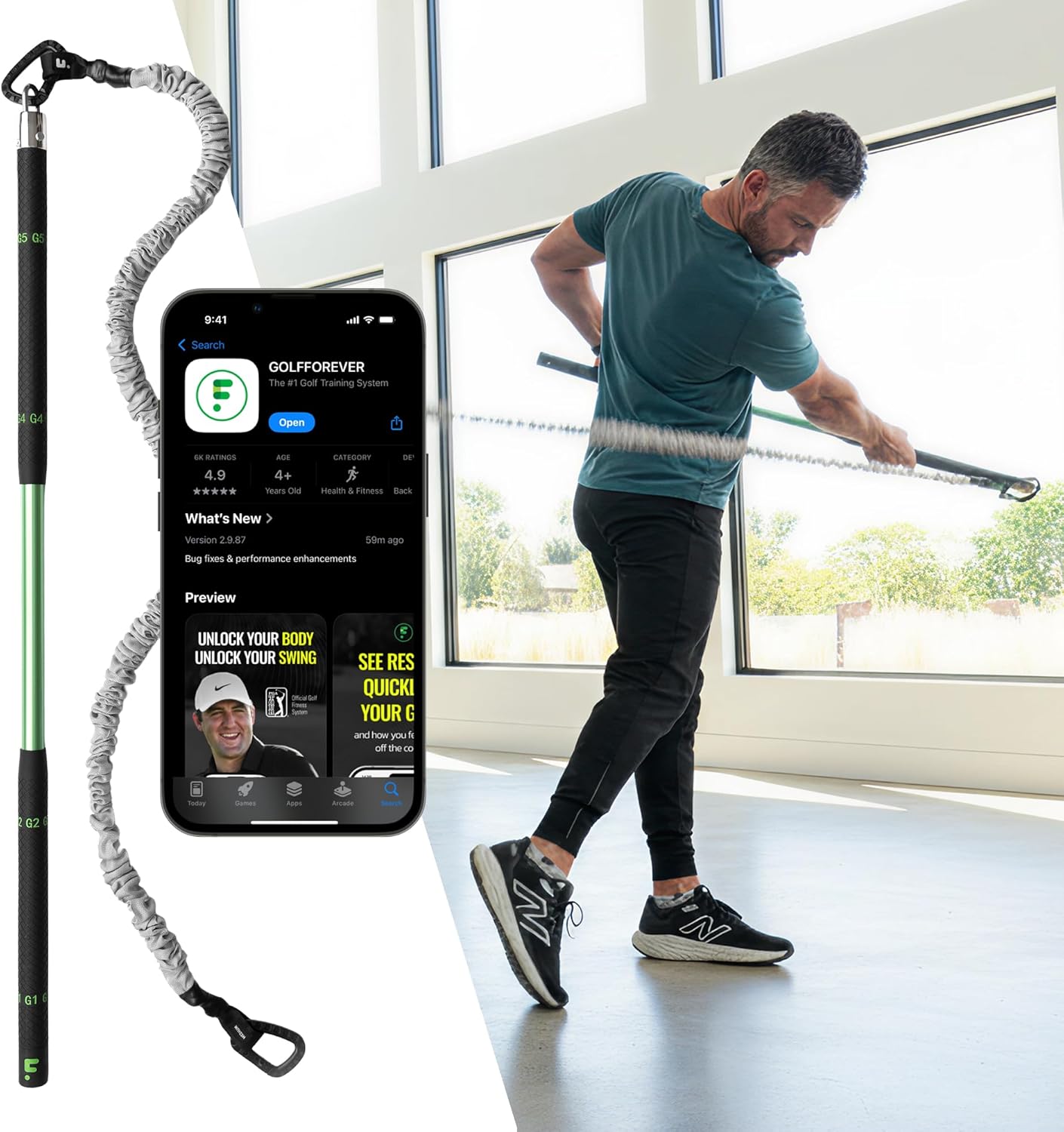 GolfForever Swing Trainer + 3-Month App Membership – Golf Exercise & Pain Relief Video Routines – Improve Flexibility, Gain Distance, Build Strength & Reduce Golf-Related Pain