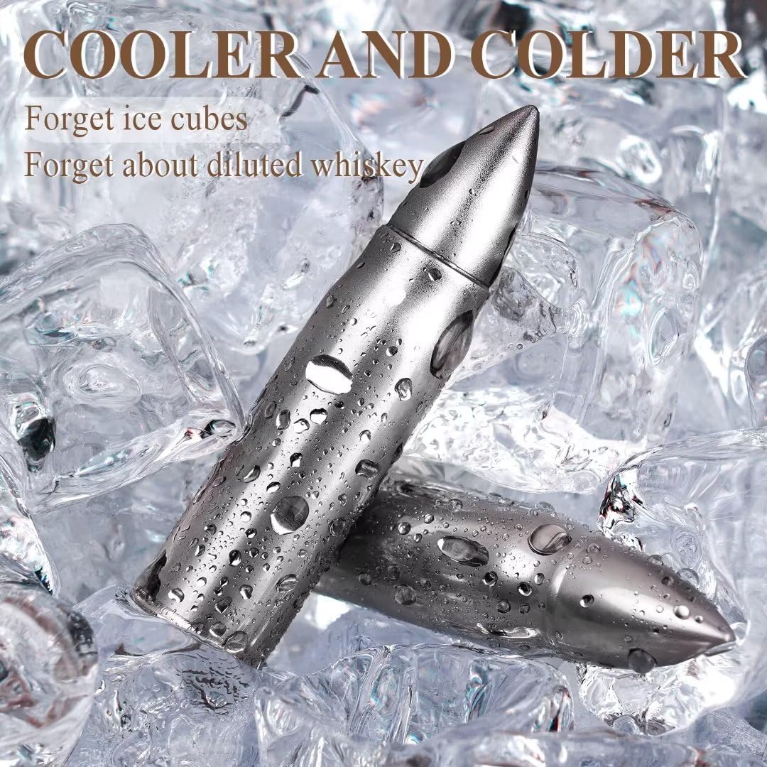 PONPUR Men's Golfer Gifts, Valentines Day Anniversary Birthday Gifts for Dad Him Husband, 4 Whiskey Golf Balls with 1 Tongs, Reusable Stainless Steel Golf Ice Balls Whiskey Gift for Golf Lover