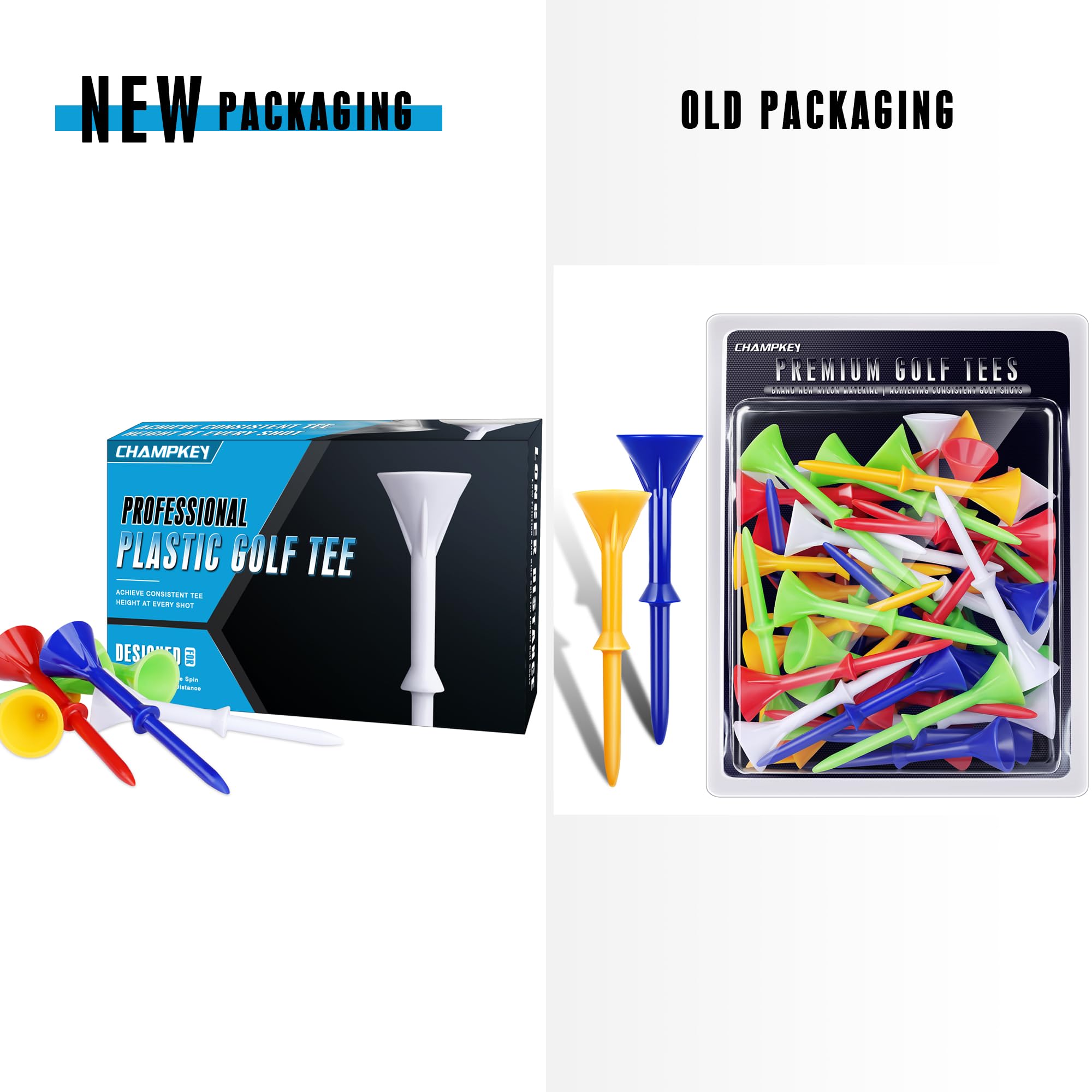 CHAMPKEY 3-1/4" Premium Plastic Golf Tees｜Excellent Durability and Stability Tees | Choose Between 25 Pack and 50 Pack