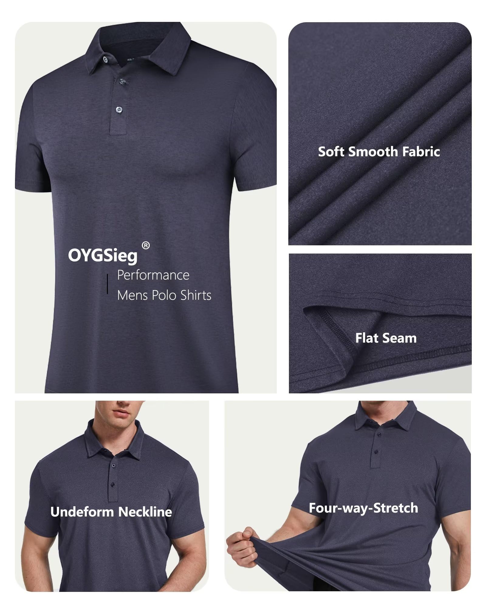 OYGSieg 6 Pack Mens Polo Shirts Performance Short Sleeve Golf Shirt Moisture Wicking Athletic Casual Collared T-Shirt