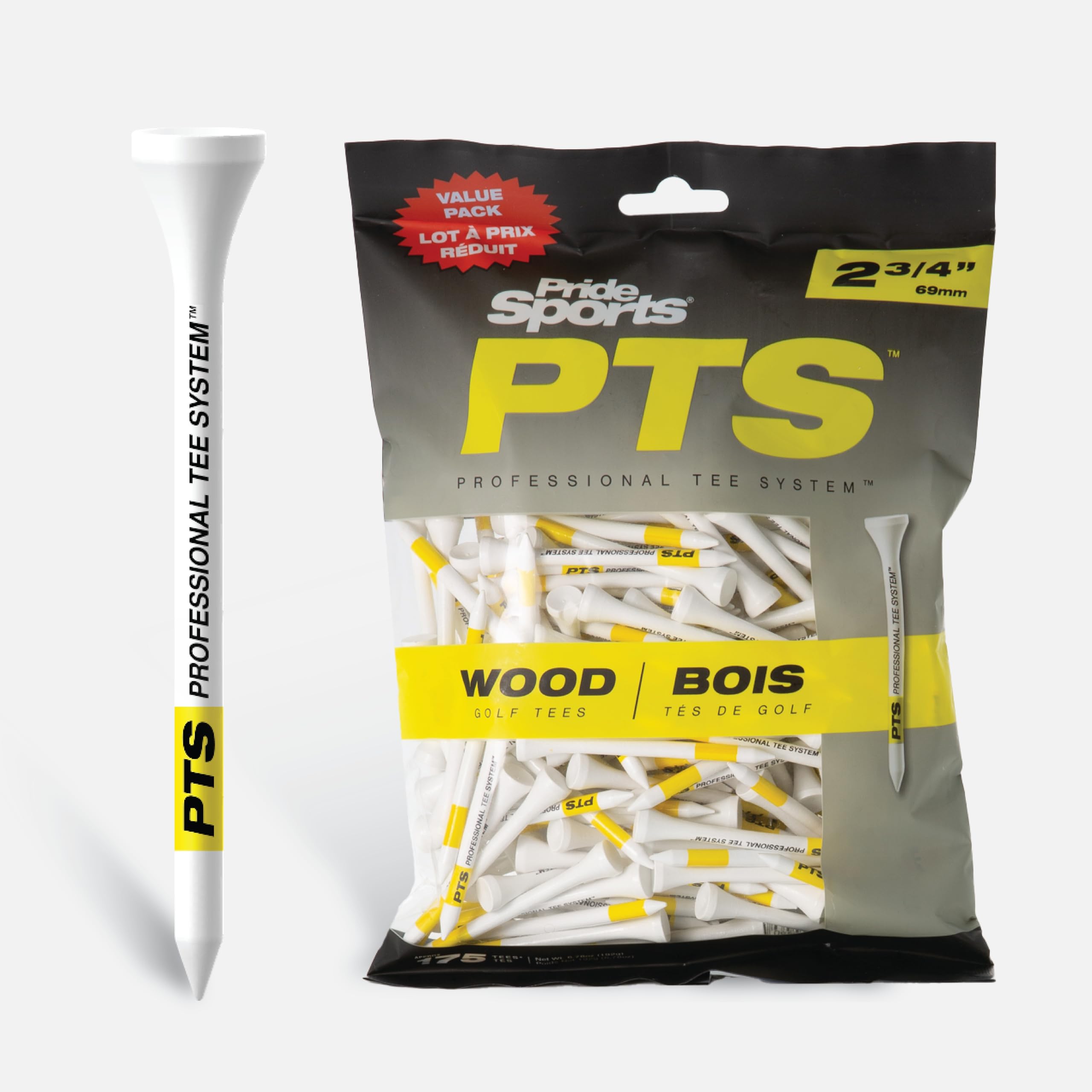 PrideSports PTS Wood Golf Tees | 100 Count, 2-3/4 Inch | #1 Wood Tee on Tour | Best for Drivers & Woods