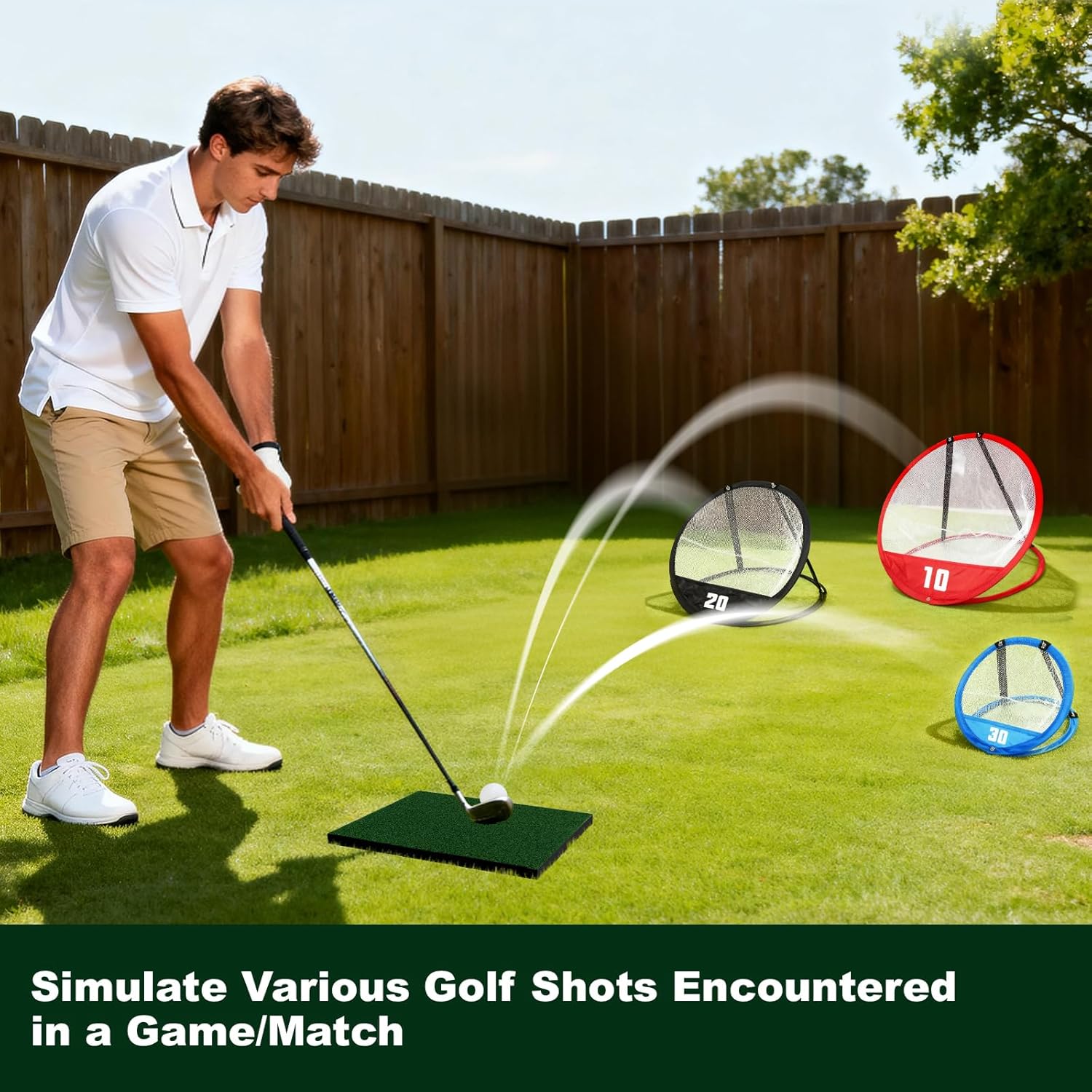 Golf Chipping Net, Golf Chipping Game, 3Pcs Pop-Up Golf Practice Net Backyard with 3 Targets, 15 Balls, 1 Hitting Mat, 1 Storage Bag, Indoor Outdoor Game Gift(Golf Clubs not Included)